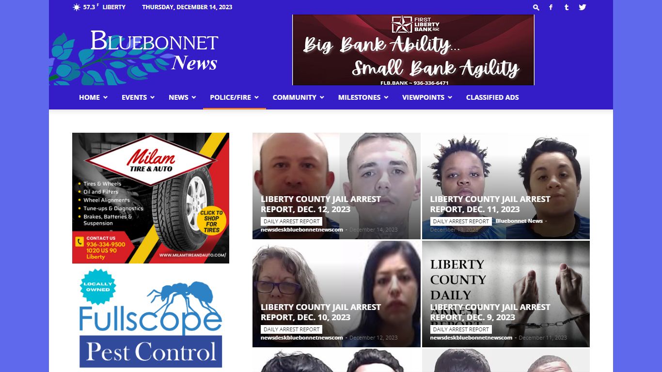 DAILY ARREST REPORT | Bluebonnet News